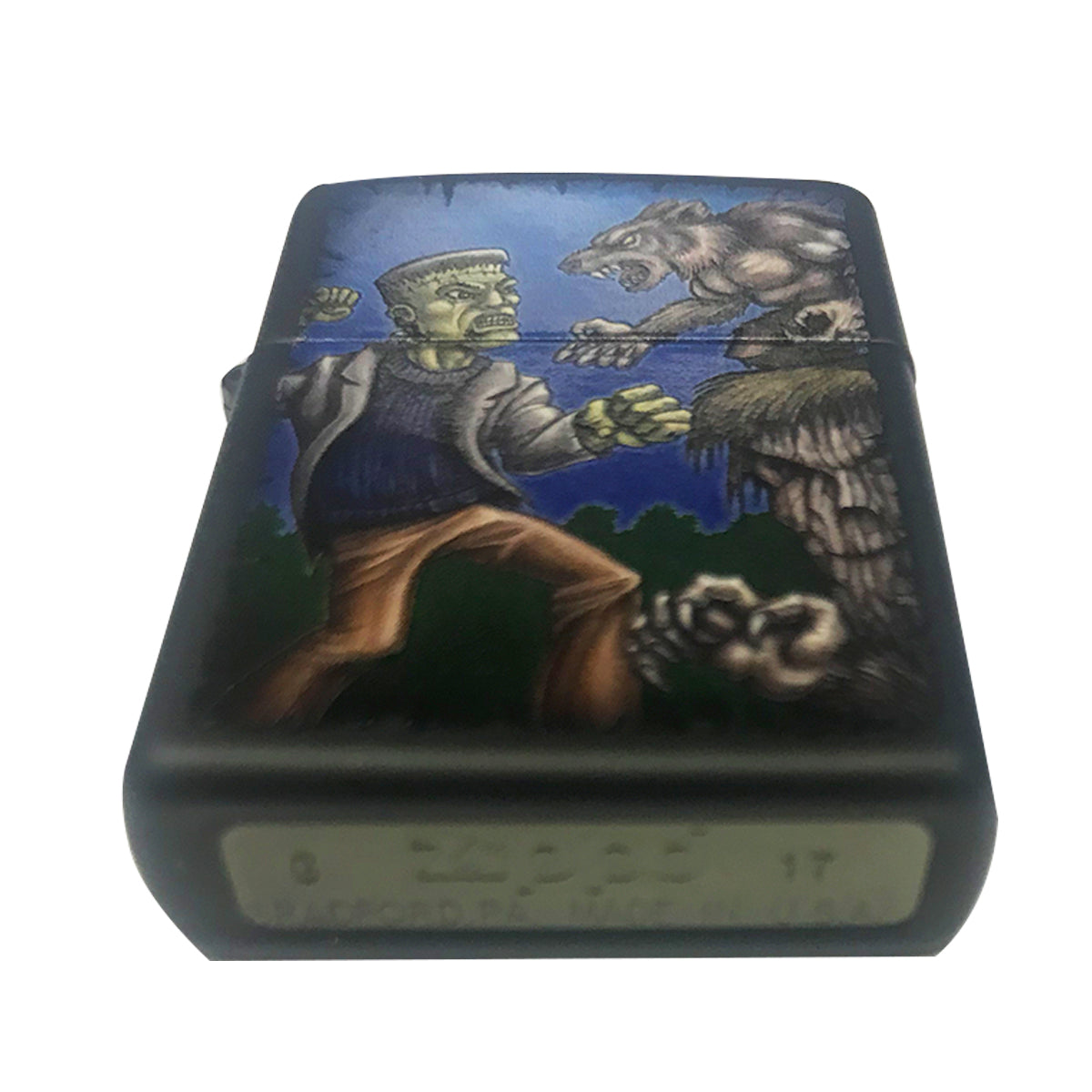 Horror Monsters Frankenstein vs Werewolf Fight - Black Matte Zippo Lighter