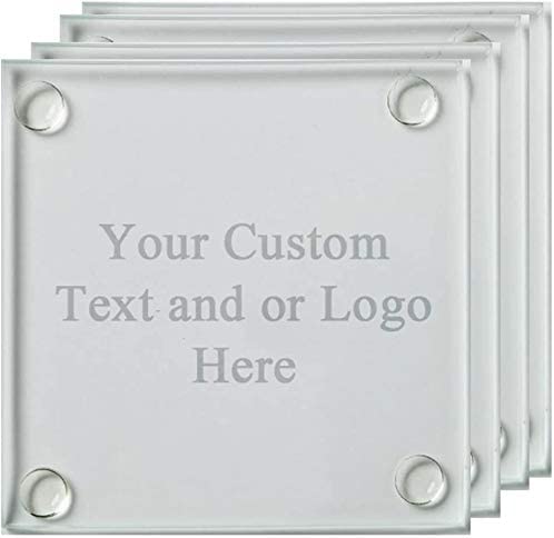 Customized Engraved OR Color Printed Square Glass Coasters, Set of 4 - Add Your Text, Logo, or Photo