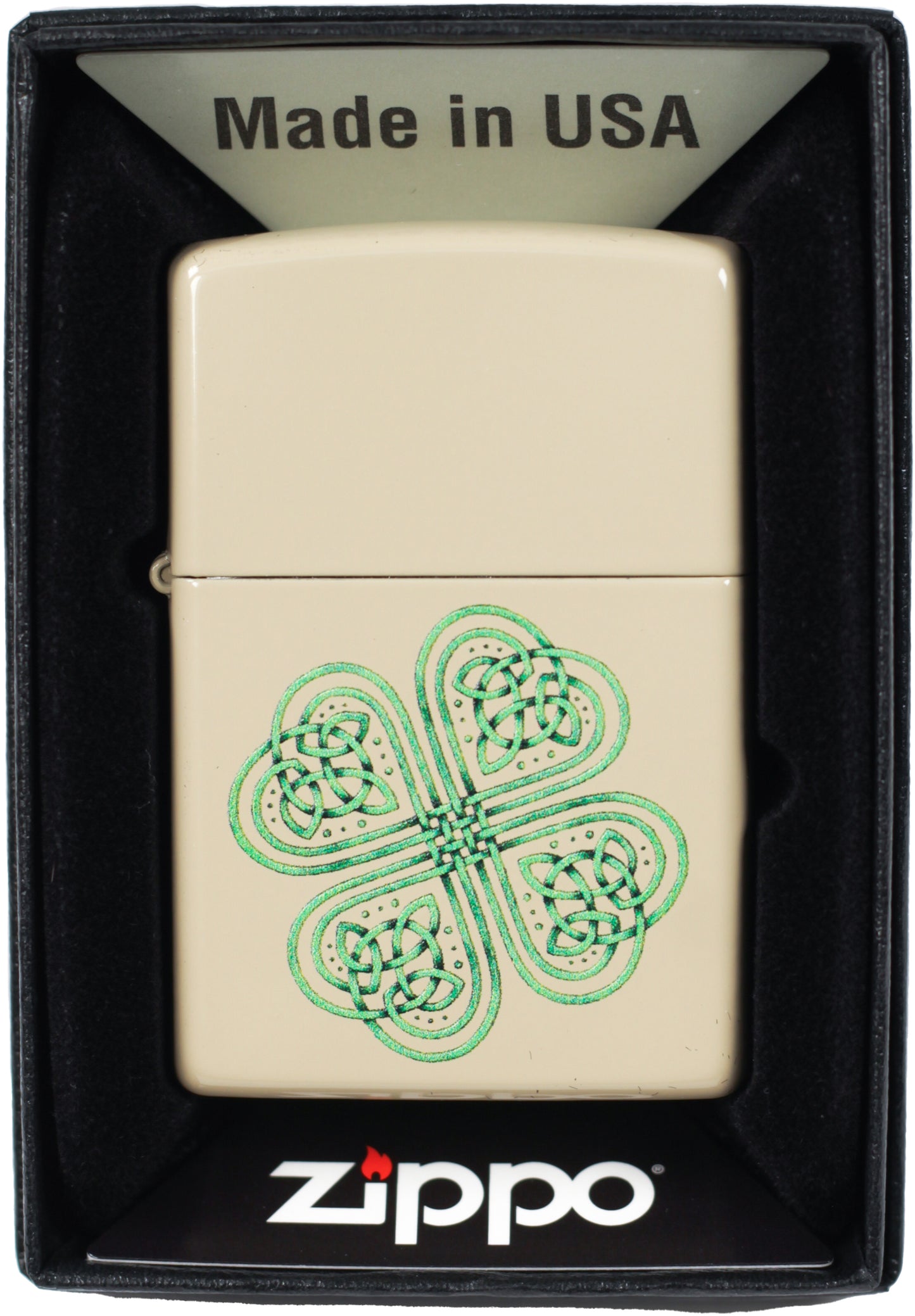 Celtic Shamrock Many Blessings - Flat Sand Zippo Lighter