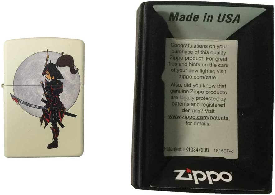 Japanese Lady Samurai Warrior with Bloody Sword - Cream Matte Zippo Lighter