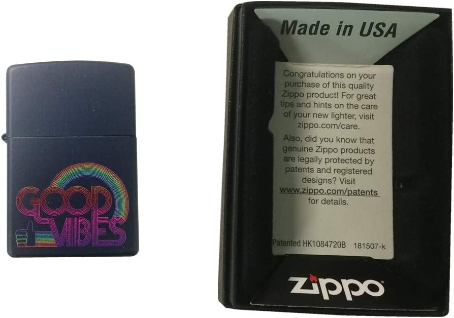 Good Vibes Rainbow and Thumbs Up - Navy Matte Zippo Lighter