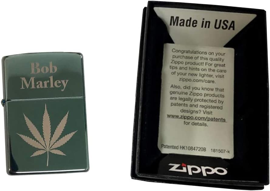 Bob Marley Leaf - Engraved High Polish Green/Chameleon Zippo Lighter