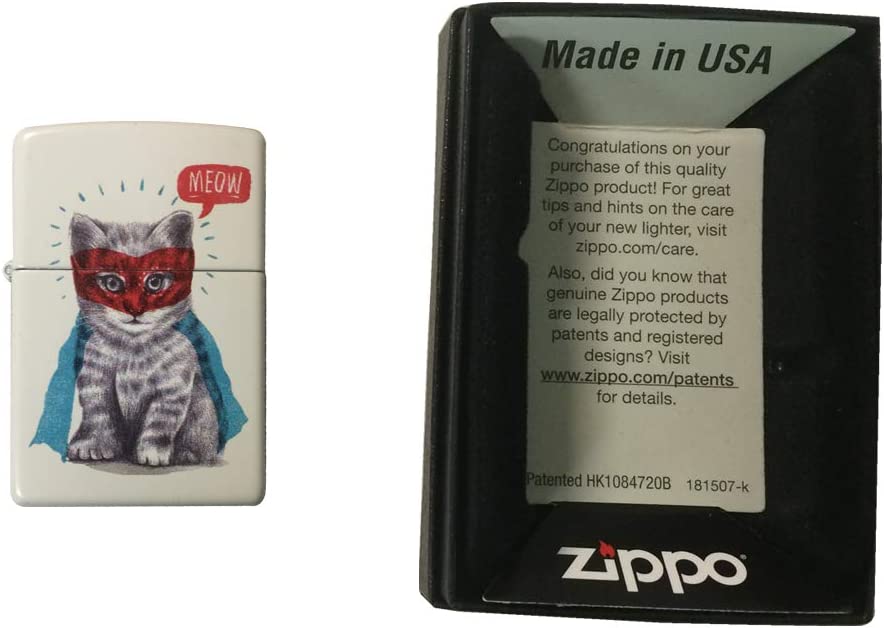 Super Hero Cat Drawing - White Matte Zippo Lighter