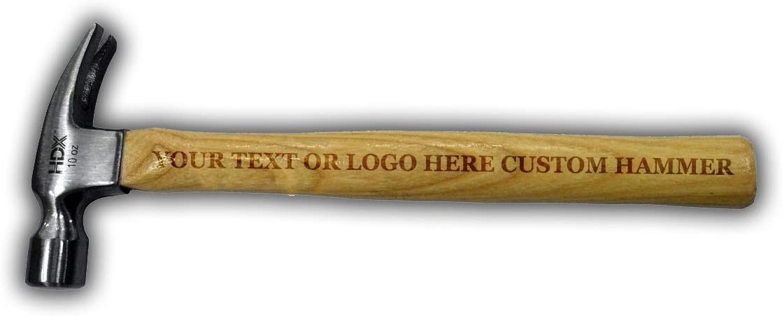 Customized Engraved OR Color Printed 10 oz Claw Hammer with Wood Handle - Add Your Text or Logo