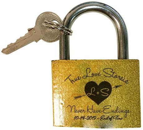 Customized Engraved Brass Love Locks with Key - Add Your Name and Date - Choose from 5 Designs