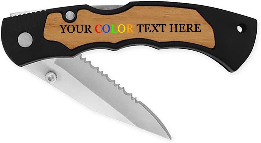 Customized Engraved OR Color Printed Folding Pocket Knife with Clip - Add Your Text