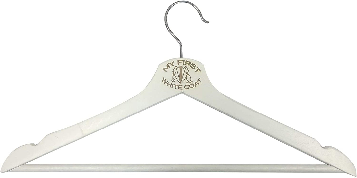 "My First White Coat" Engraved White Wooden Coat Hanger