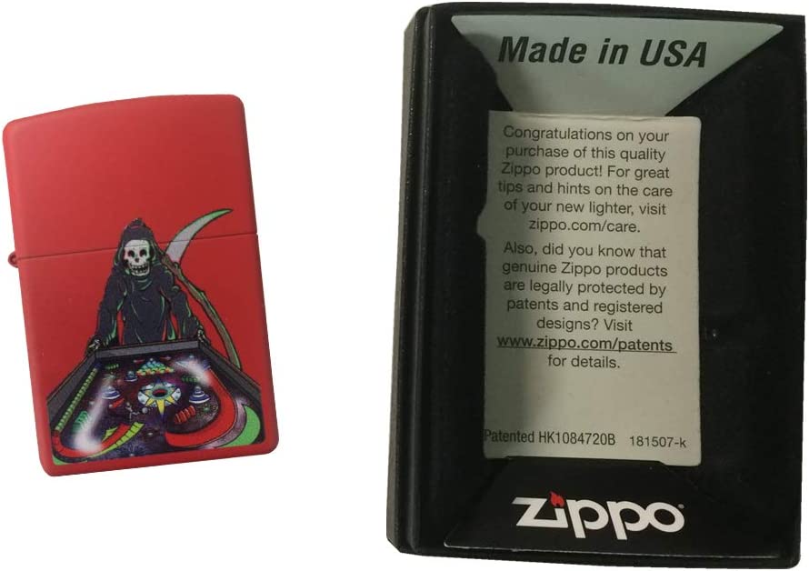 Pinball Grim Reaper Death with Scythe - Red Matte Zippo Lighter