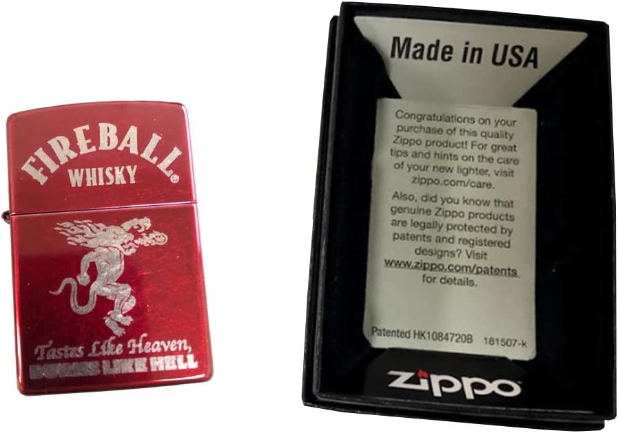 Fireball Whiskey - Engraved Candy Apple Red Zippo Lighter