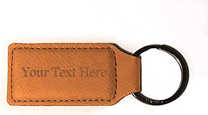 Customized Engraved Rectangle Leather Keychain - Add Your Text