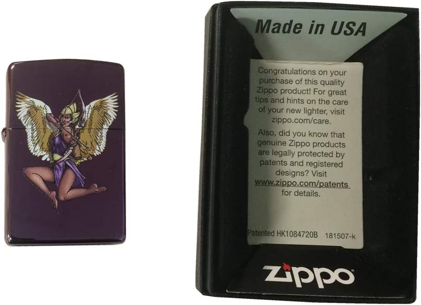 Winged Warrior Angel Woman - High Polish Purple/Abyss Zippo Lighter