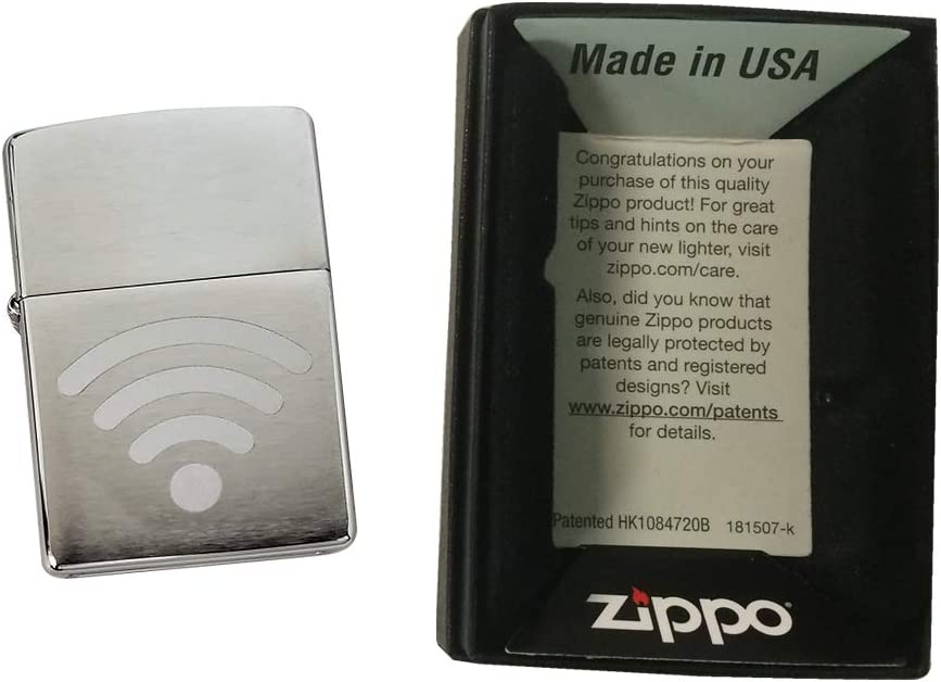 Wireless Online Wi Fi Signal Full Bars - Engraved Brushed Chrome Zippo Lighter