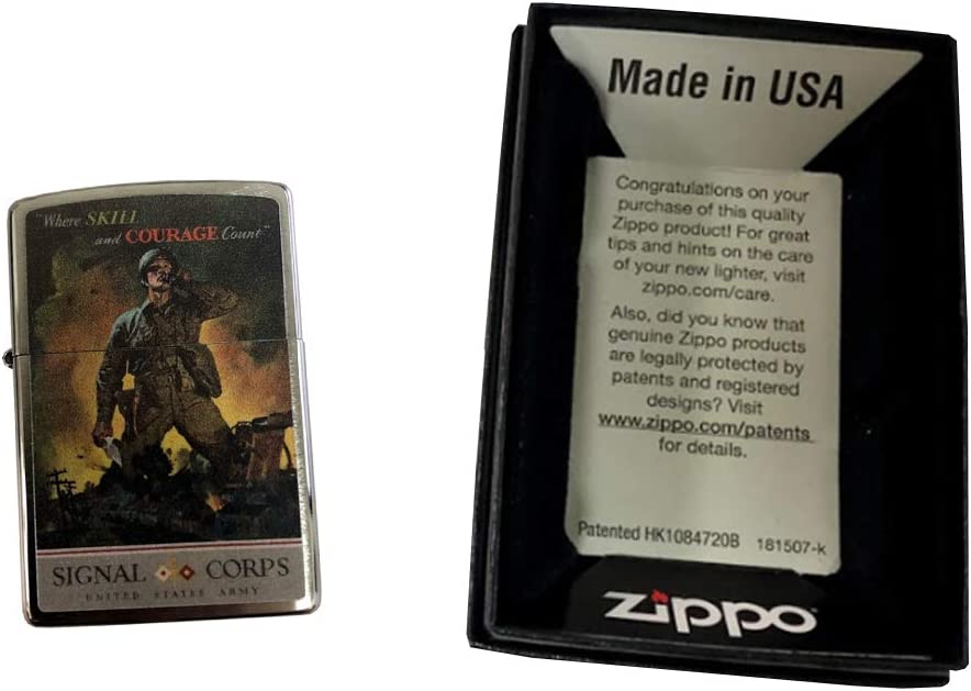 US Army Signal Corps Soldier Courage - Brushed Chrome Zippo Lighter