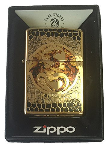 Anne Stokes Dragon Emblem with Scales Design - Fusion High Polish Brass Zippo Lighter