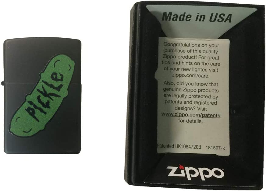 Green Pickle Cartoon Parody - Black Matte Zippo Lighter