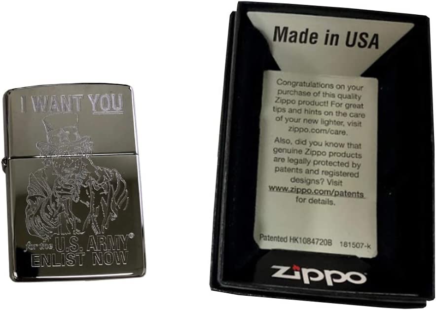 U.S. Army Uncle Sam I Want You Military Enlistment Recruitment Poster - Engraved High Polish Chrome Zippo Lighter