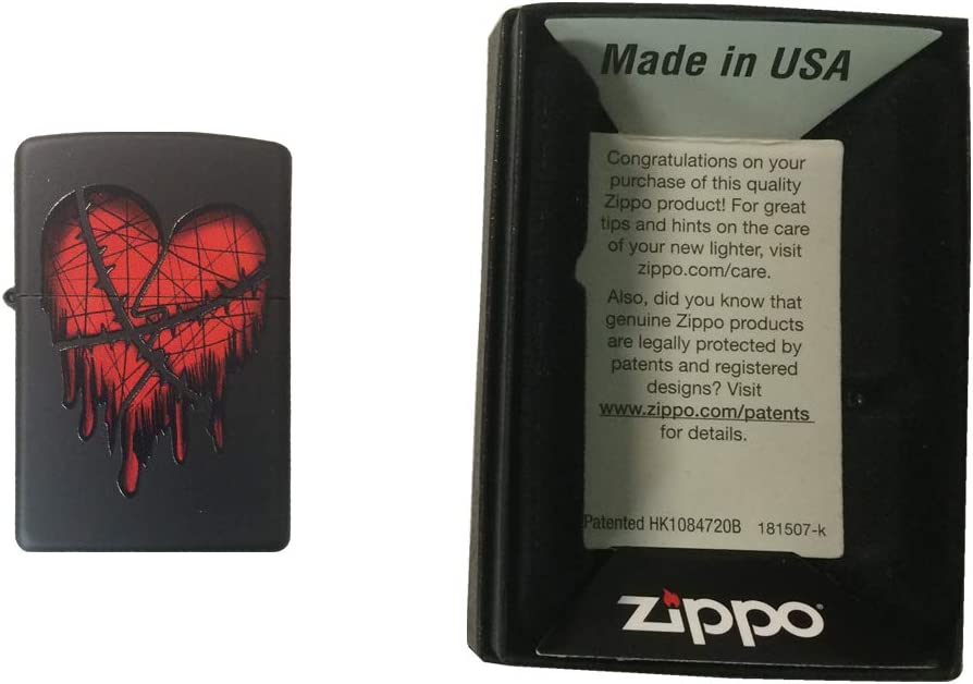 Stitched Emo Punk Dripping Broken Heart - Black Matte Zippo Lighter