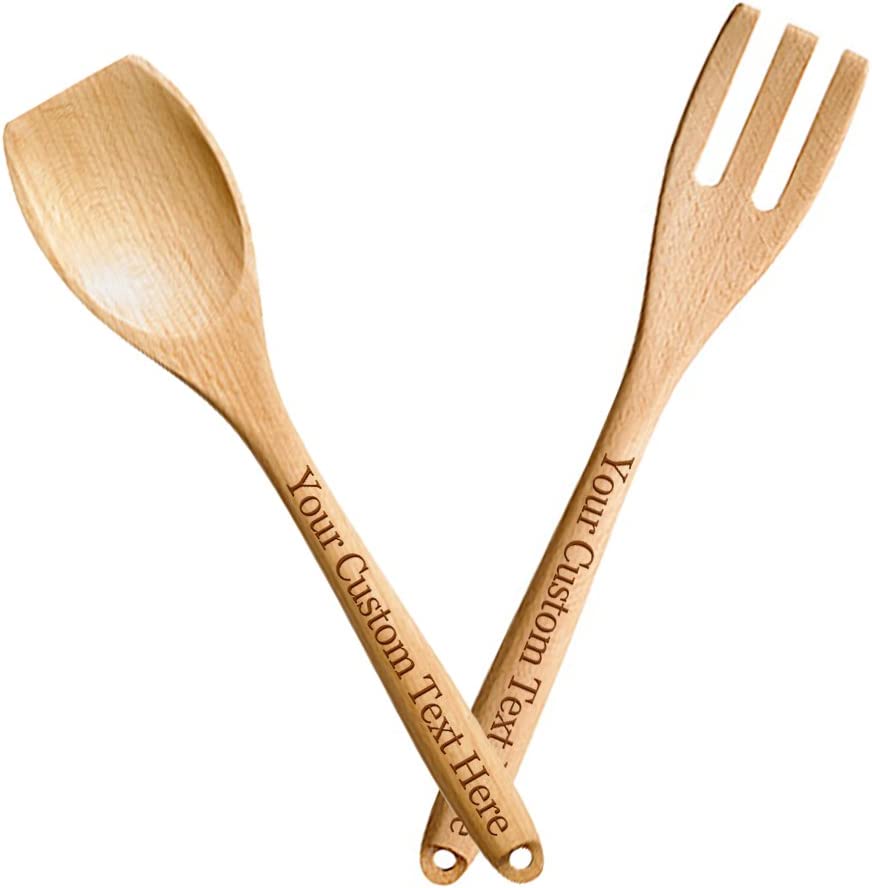 Customized Engraved OR Color Printed Wooden Spoons or Fork - Add Your Text - Available in 2 and 3 piece sets!