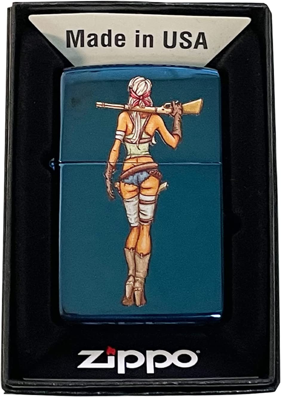 Sexy Zombie Hunter Chick - High Polish Blue/Sapphire Zippo Lighter