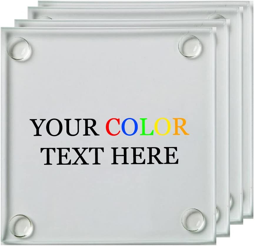 Customized Engraved OR Color Printed Square Glass Coasters, Set of 4 - Add Your Text, Logo, or Photo