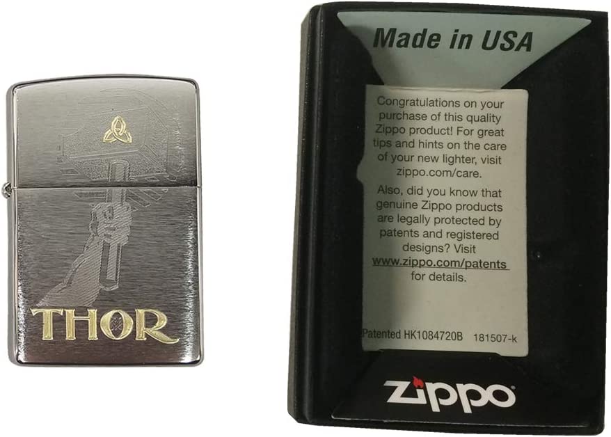 Thor's Mythological Hammer Mjolnir - 2 Tone Engraved Brushed Chrome Zippo Lighter