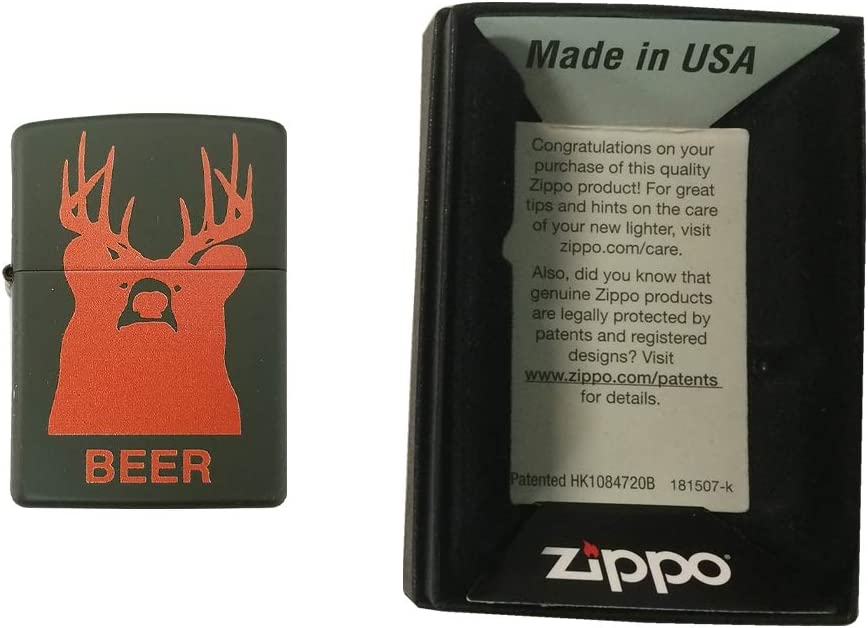 Beer Bear Deer Hunting Design - Green Matte Zippo Lighter
