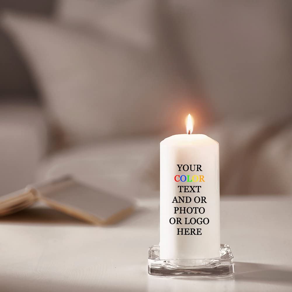 Customized Color Printed 6 Inch Pillar Candles - Add Your Text, Logo, or Photo