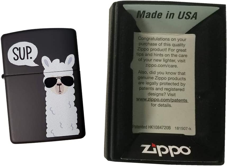 Chill Llama "Sup" with Cool Shades - Black Matte Zippo Lighter