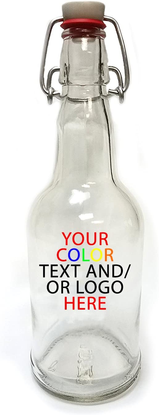 Custom Engraved OR Color Printed 16 oz Corked Glass Bottles - Add Your Text or Logo