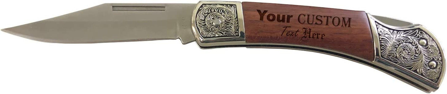 Customized Engraved Legacy Wood Folding Pocket Knife - Add Your Text