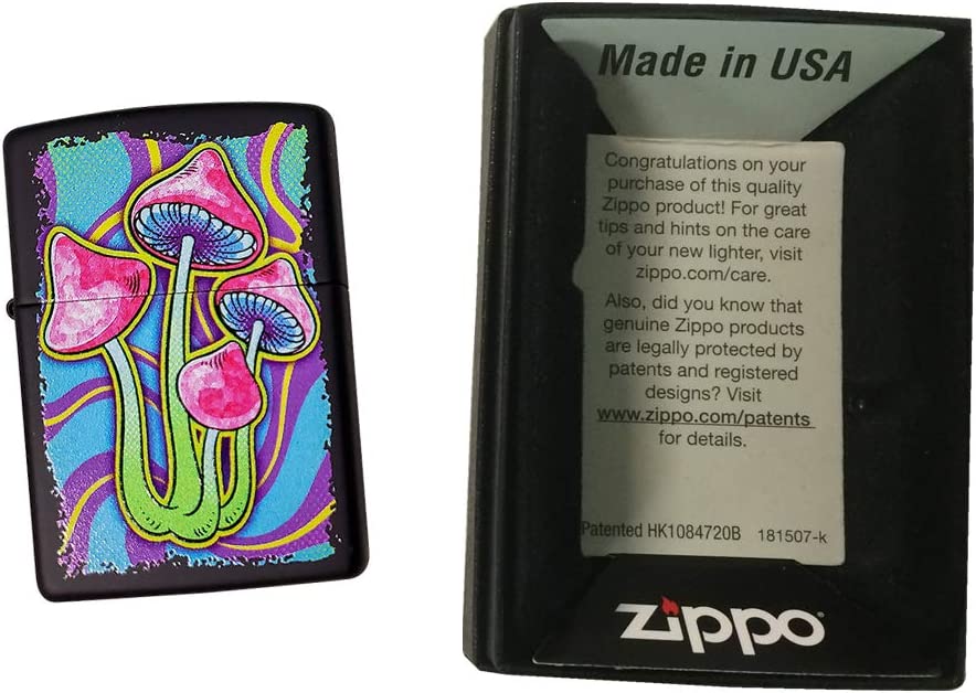 Trippy Psychedelic Pop Art Mushroom - Black Matte Zippo Lighter