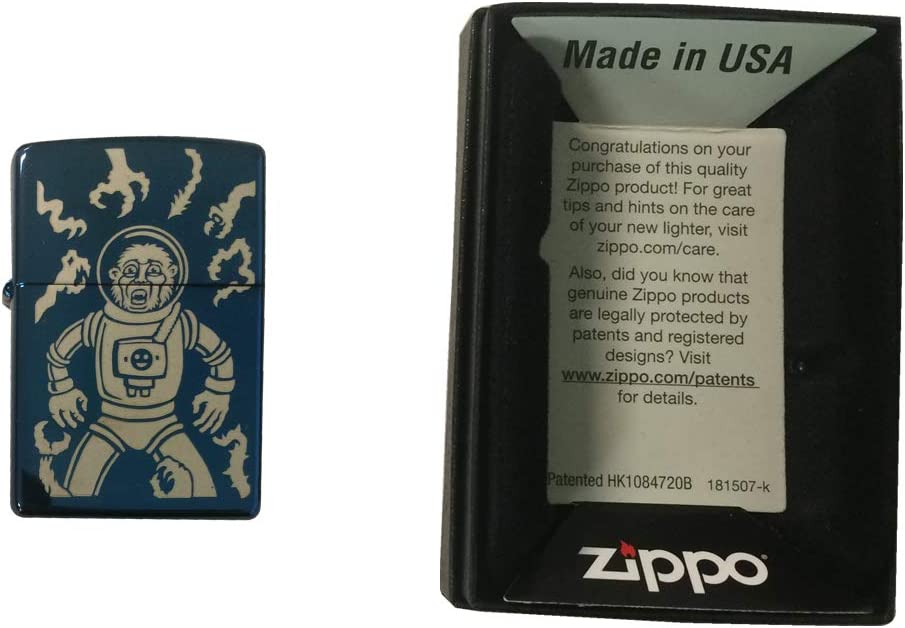 Aliens Attacking Space Monkey - Engraved High Polish Blue/Sapphire Zippo Lighter