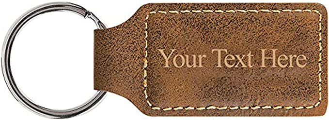 Customized Engraved Rectangle Leather Keychain - Add Your Text