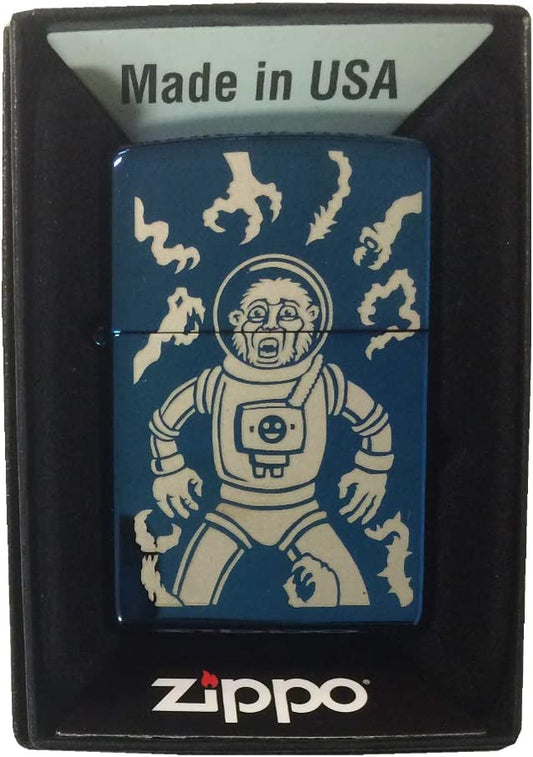 Aliens Attacking Space Monkey - Engraved High Polish Blue/Sapphire Zippo Lighter