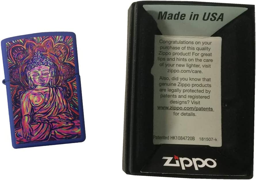Buddha Vivid Colors Statue Painting - Royal Blue Matte Zippo Lighter
