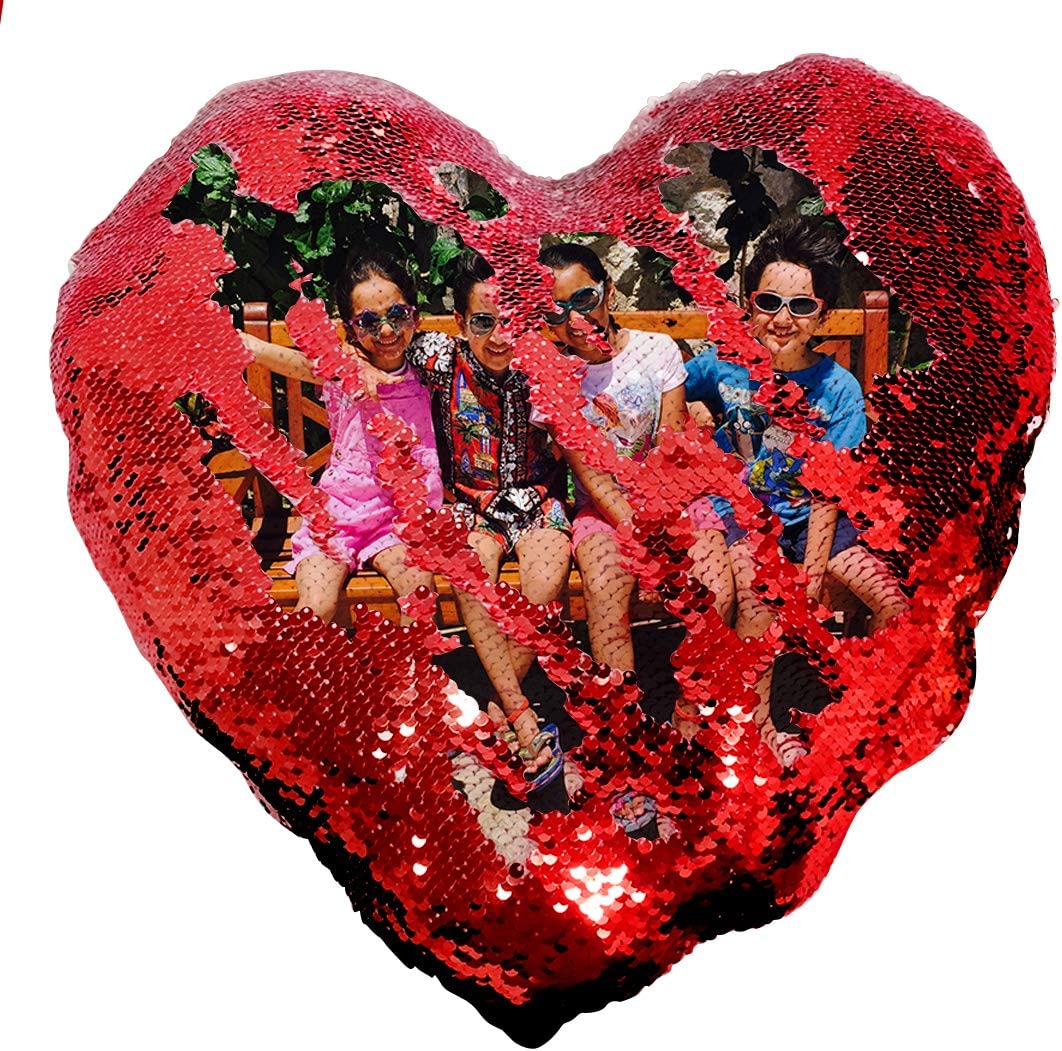 Custom Color Printed Square or Heart Sequin Pillowcase - Add Your Text, Logo, Photo