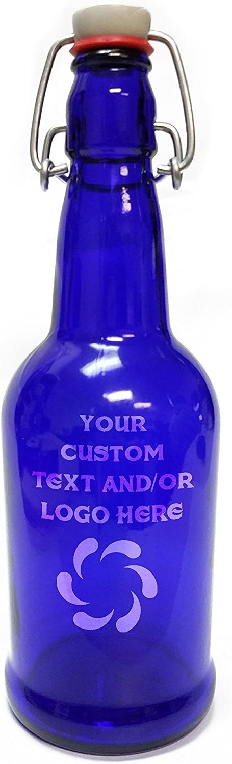 Custom Engraved OR Color Printed 16 oz Corked Glass Bottles - Add Your Text or Logo
