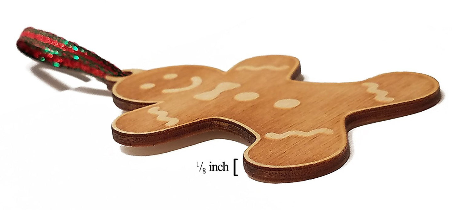 Gingerbread Man Cookie Cutout Laser Engraved Wooden Christmas Tree Ornament Gift Seasonal Decoration