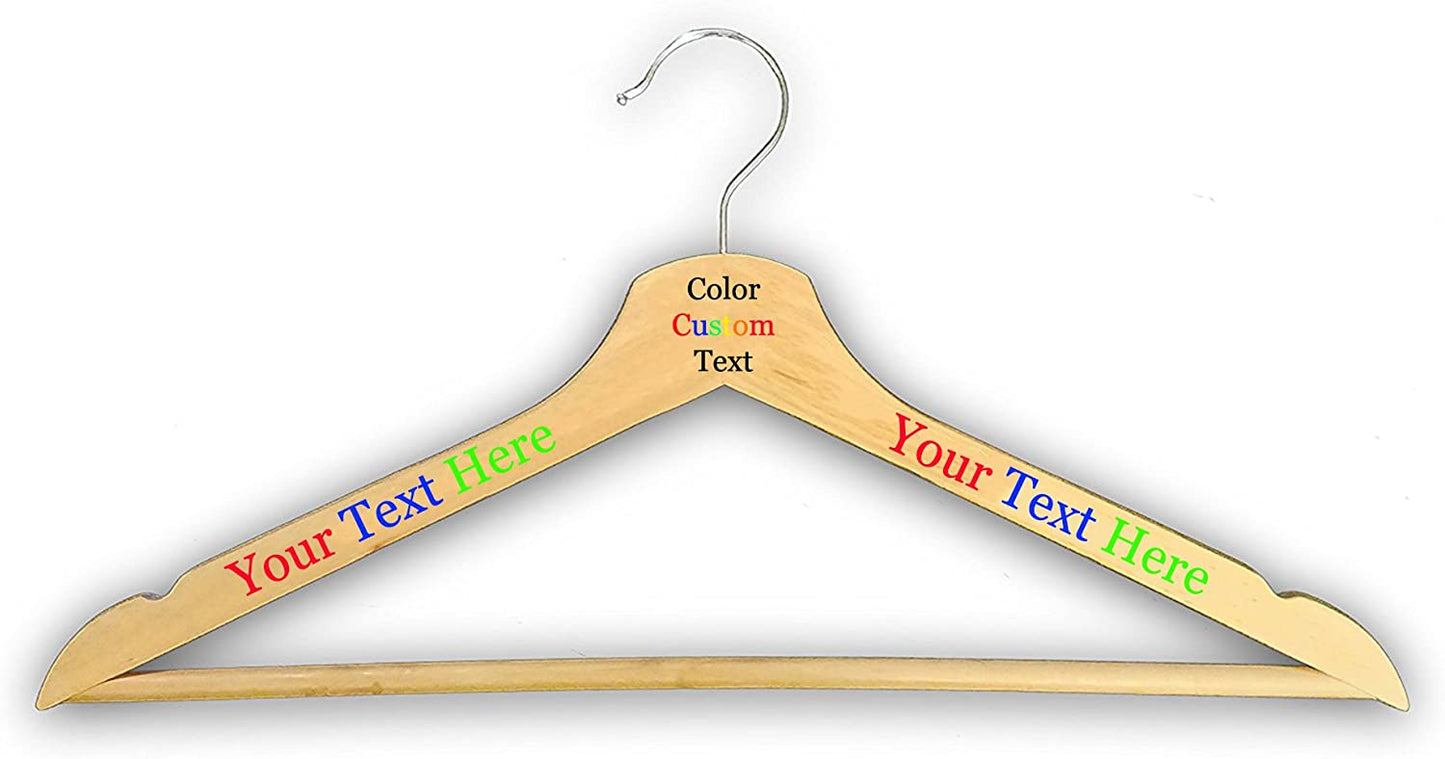 Customized Engraved OR Color Printed Wood Clothes Hanger - Add Your Text - Choose from 3 Finishes