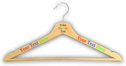 Customized Engraved OR Color Printed Wood Clothes Hanger - Add Your Text - Choose from 3 Finishes