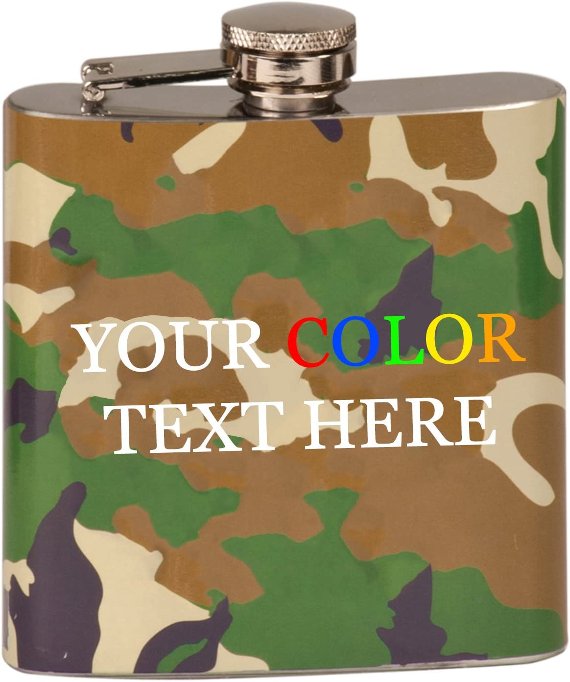 Custom Color Printed Stainless Steel 6oz Flask - Add Your Text, Logo, Photo