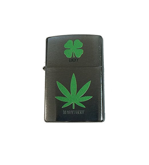Lucky Really Lucky Clover and Pot Leaf - Brushed Chrome Zippo Lighter