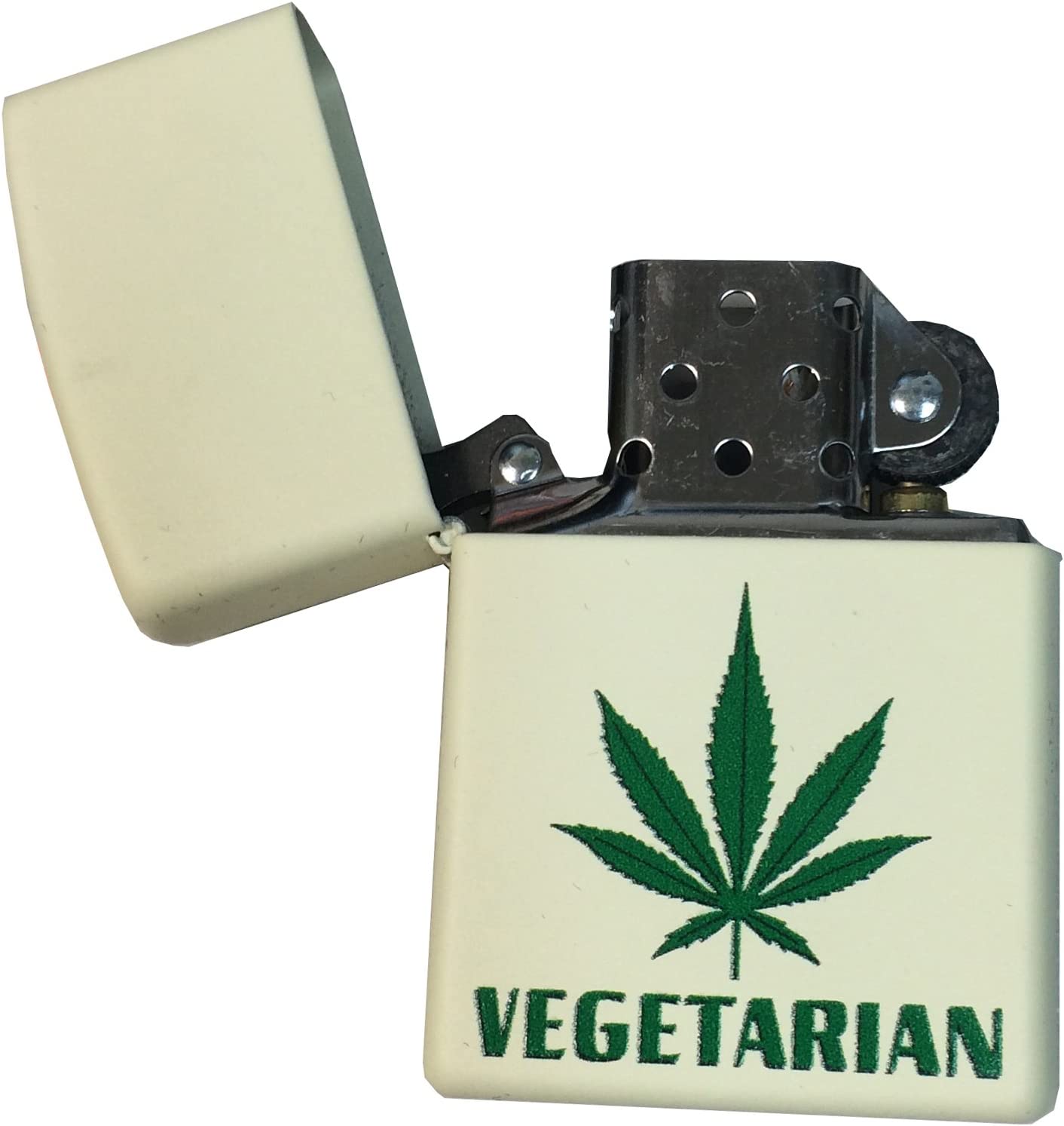 Vegetarian Pot Leaf - Cream Matte Zippo Lighter