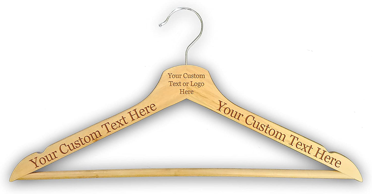 Customized Engraved OR Color Printed Wood Clothes Hanger - Add Your Text - Choose from 3 Finishes