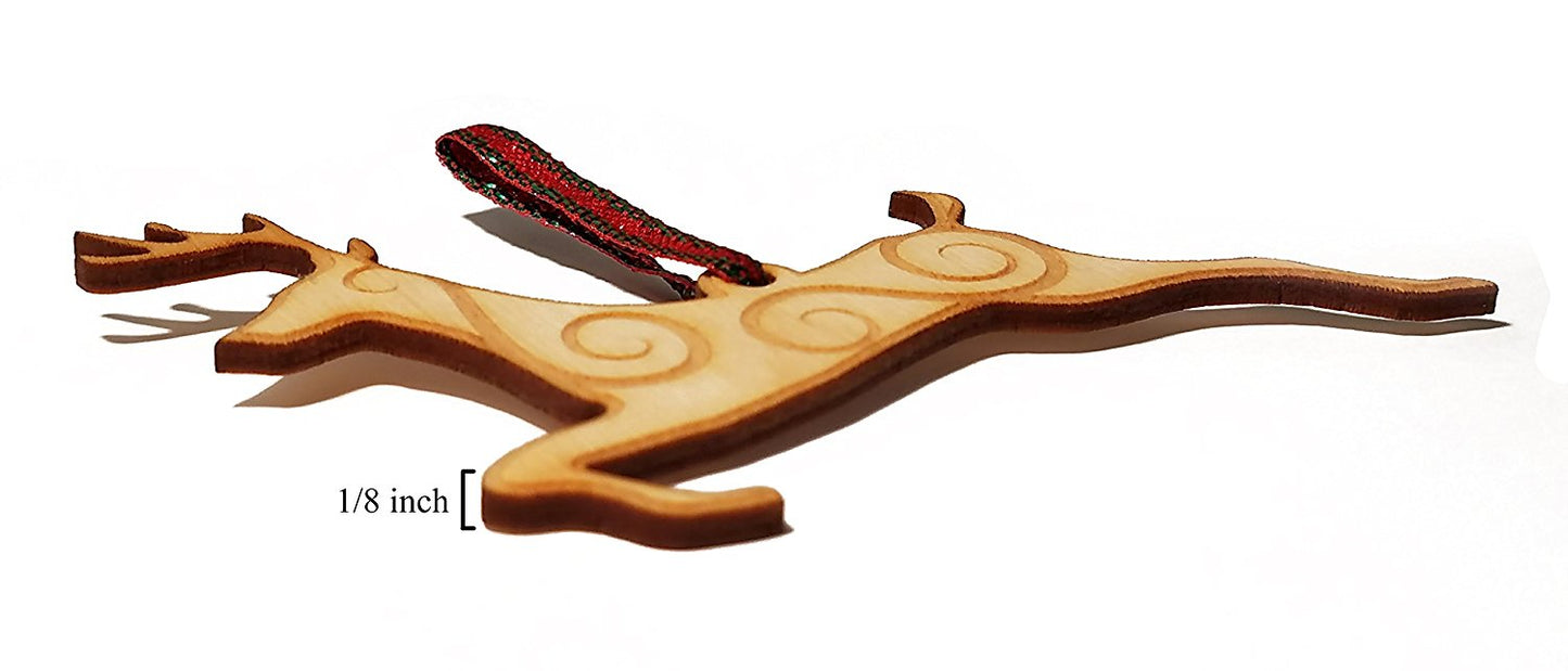 Decorated Reindeer Laser Engraved Wooden Christmas Tree Ornament Gift Seasonal Decoration