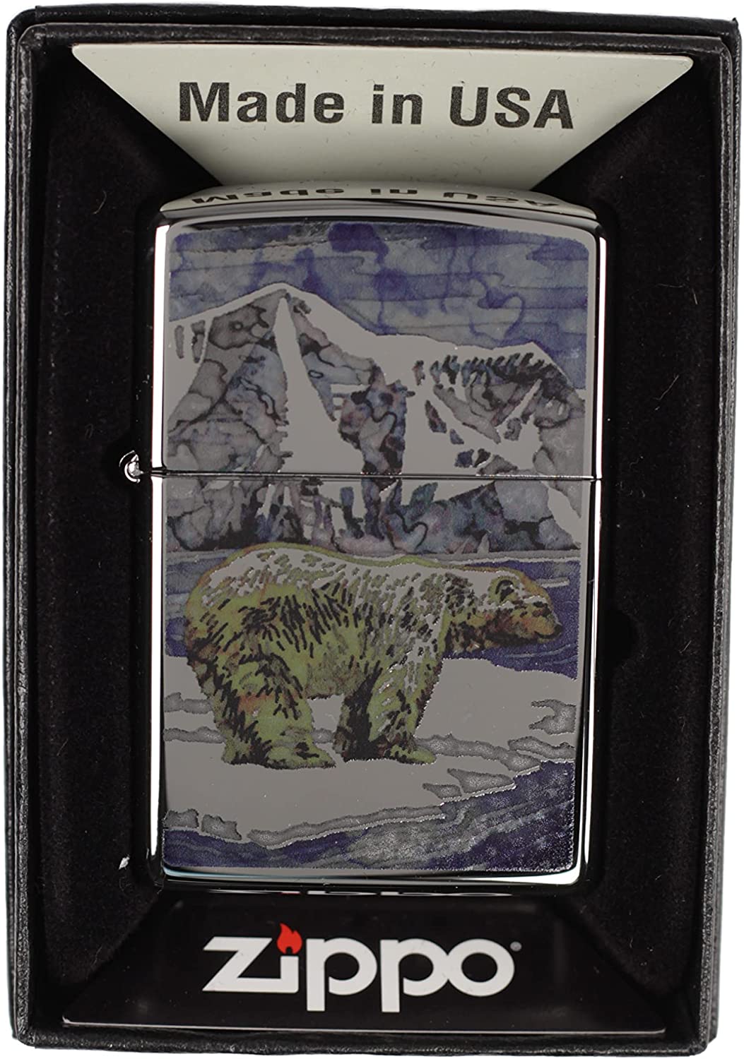 Polar Bear on Floating Ice - Fusion High Polish Chrome Zippo Lighter