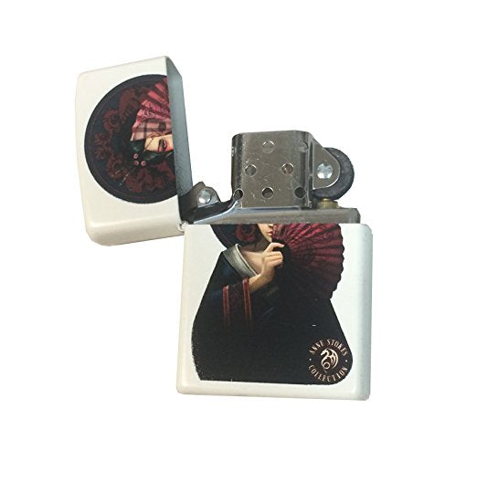 Anne Stokes Japanese Geisha with Fan - White Matte Zippo Lighter