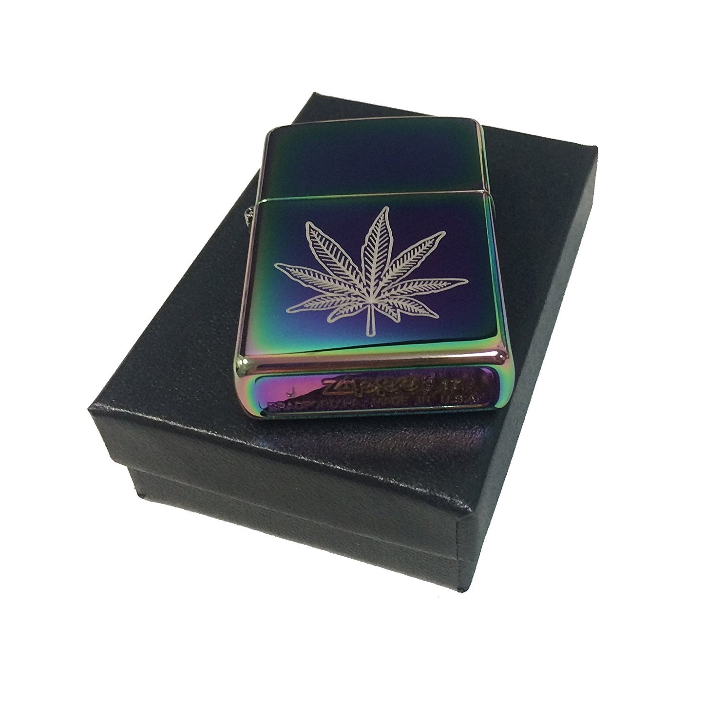 9 Point Weed Leaf - Engraved Multi Color/Spectrum Zippo Lighter