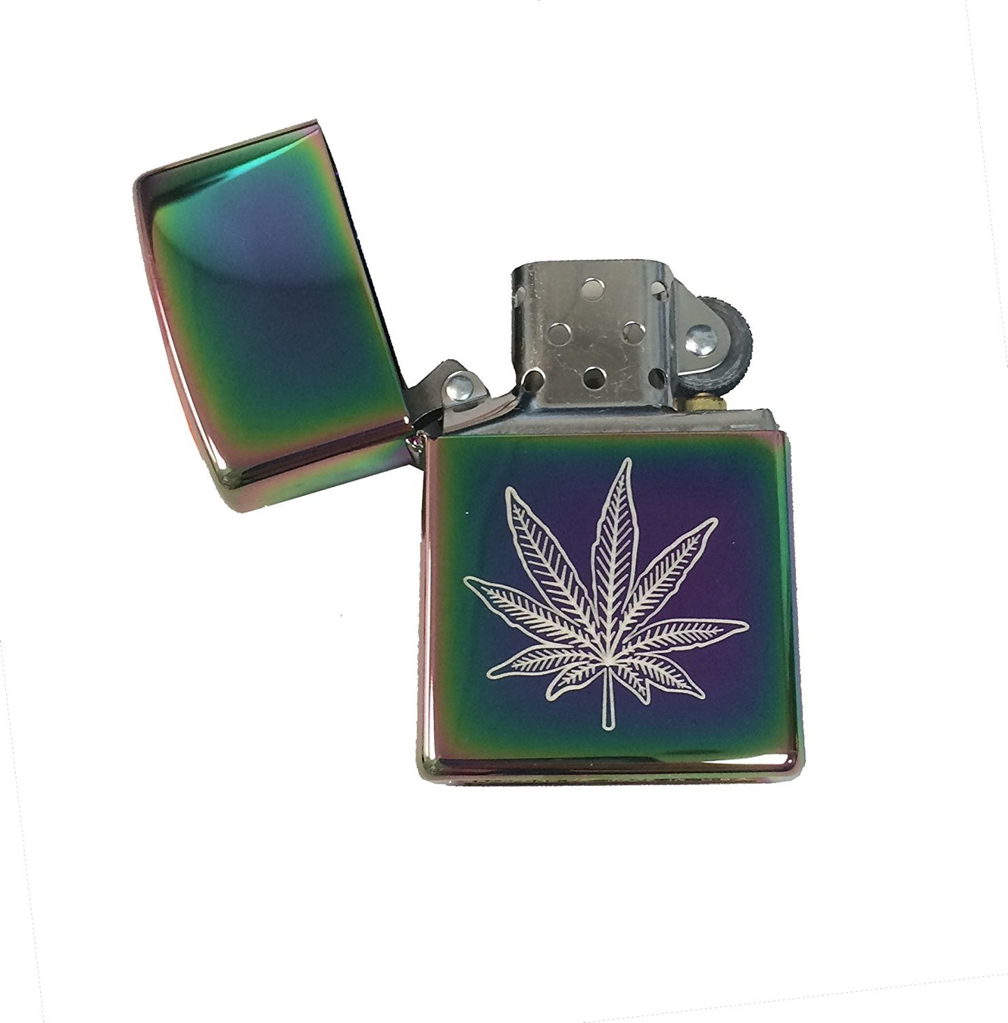 9 Point Weed Leaf - Engraved Multi Color/Spectrum Zippo Lighter