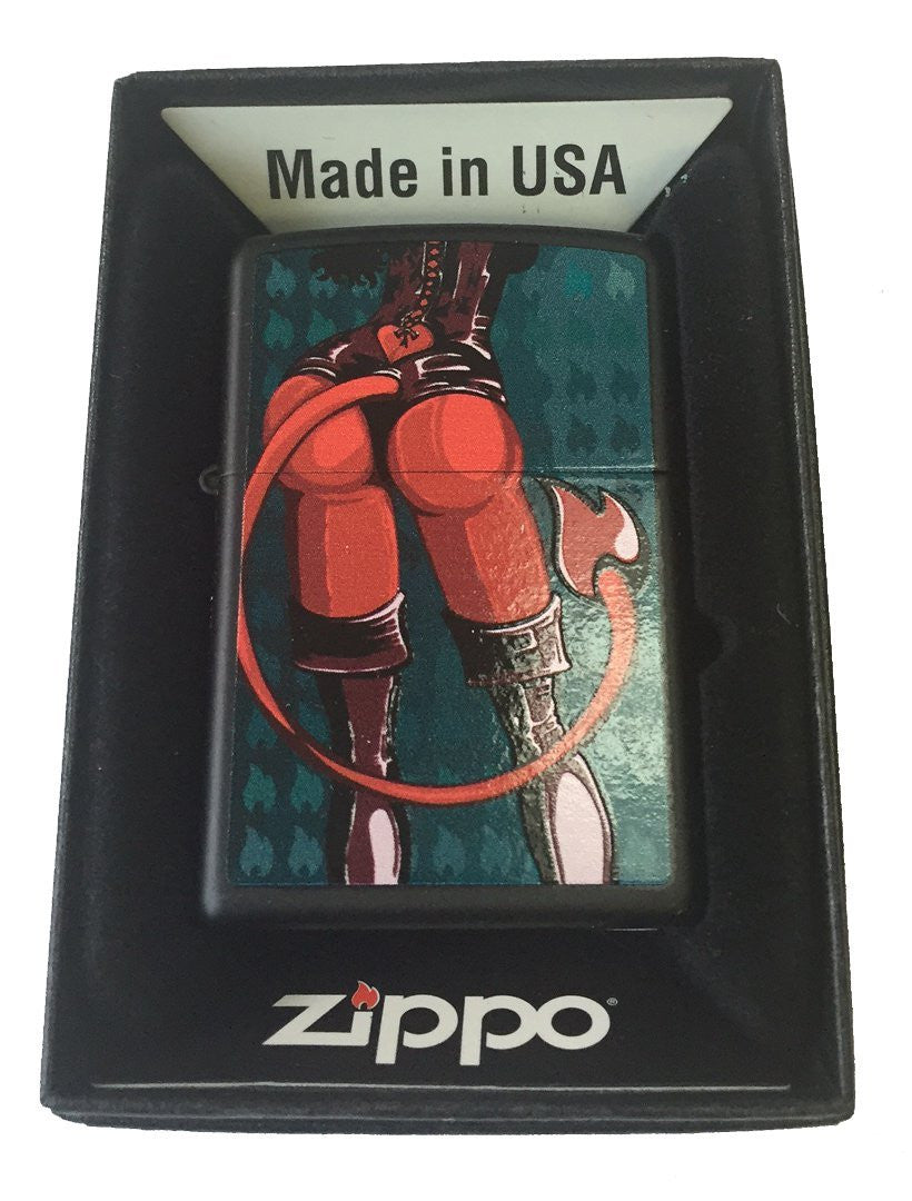 Satan's Sexy Babe with Leather - Black Matte Zippo Lighter